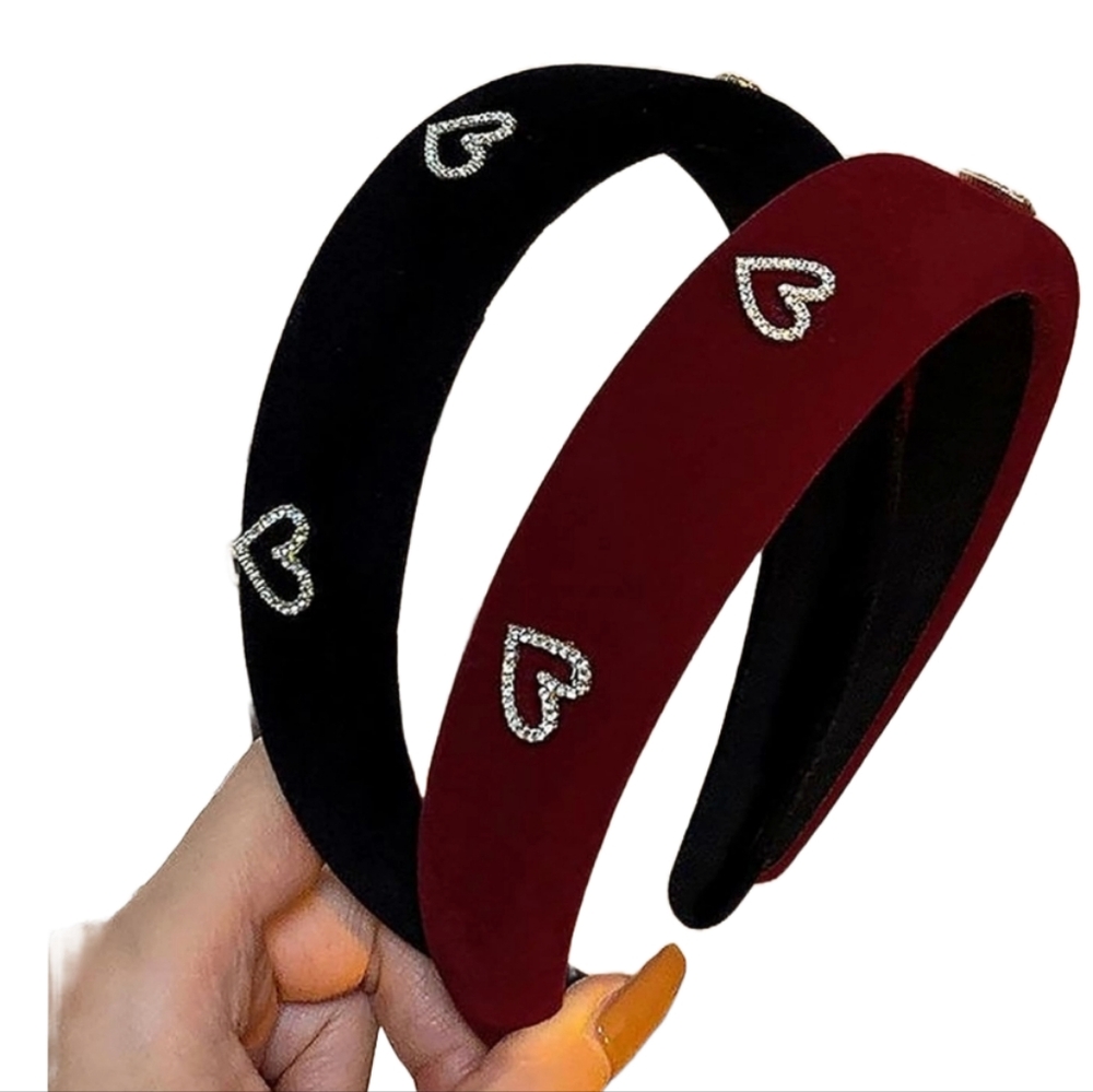 Velvet Crystal Heart Embellished Headband in Black - Picture 3 of 3